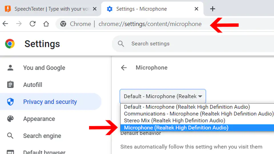 Set microphone as default recording device